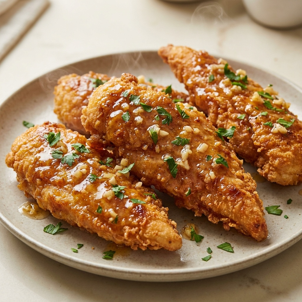 Crispy and juicy honey butter garlic chicken tenders