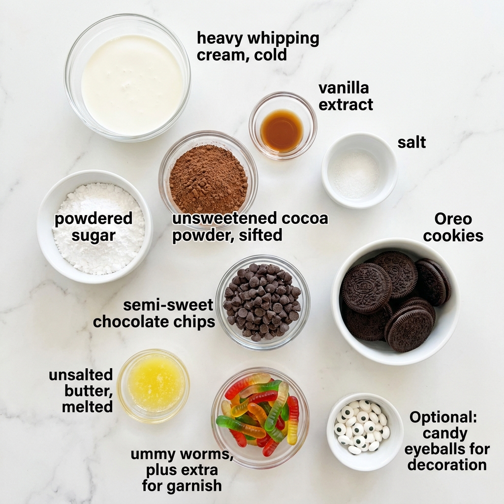 Halloween Oreo Dirt Cups with Chocolate Mousse & Gummy Worms