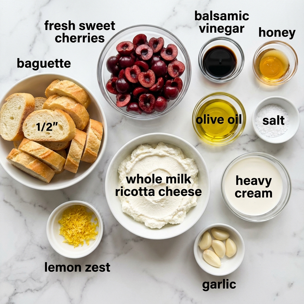 Roasted Cherry Whipped Ricotta Crostini
