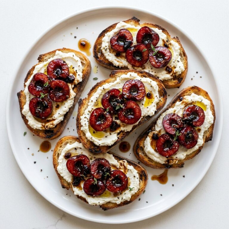 Roasted Cherry Whipped Ricotta Crostini