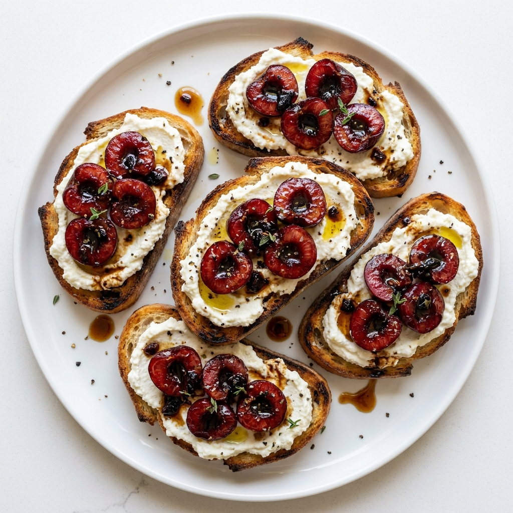 Roasted Cherry Whipped Ricotta Crostini