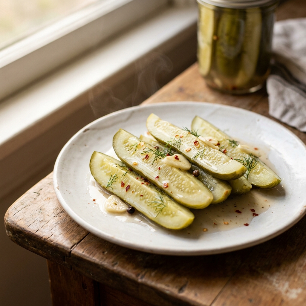 Spicy Garlic Refrigerator Pickle Spears