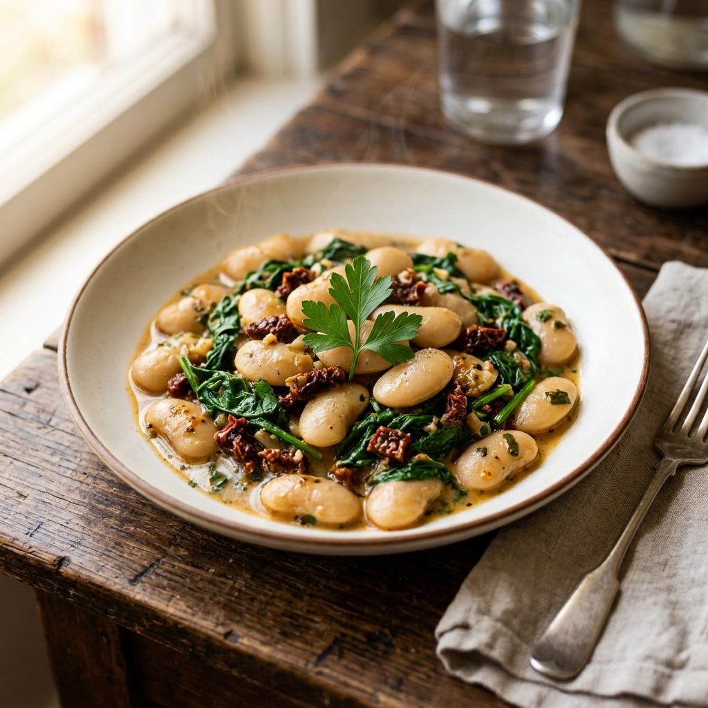 Tuscan Butter Beans With Spinach and Sun-Dried Tomato