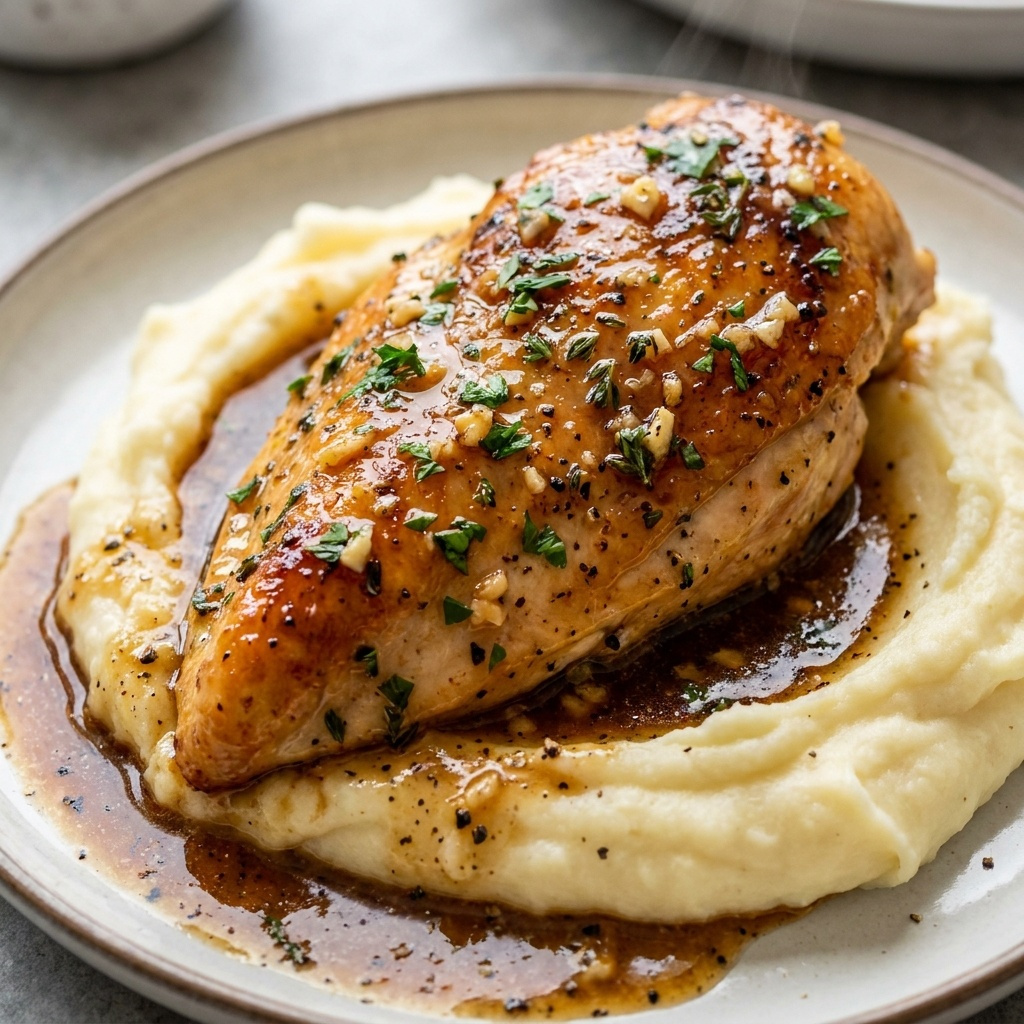 Chicken breast over mashed potatoes