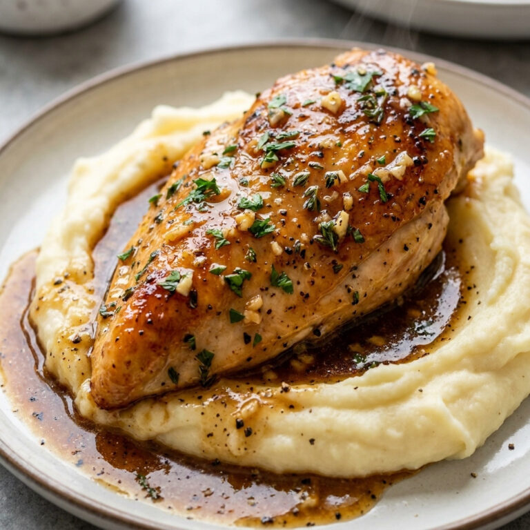 Chicken breast over mashed potatoes