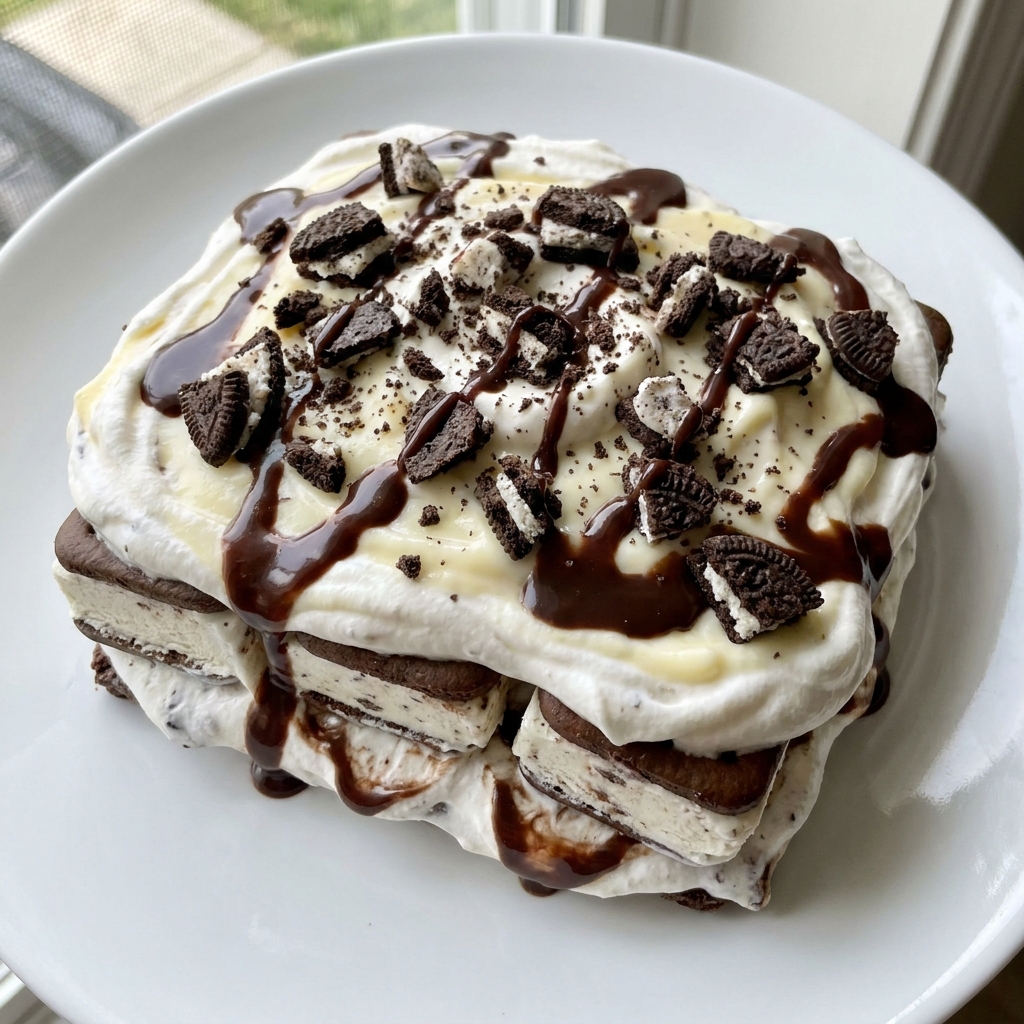 Cookies and Cream Ice Cream Sandwich Lasagna