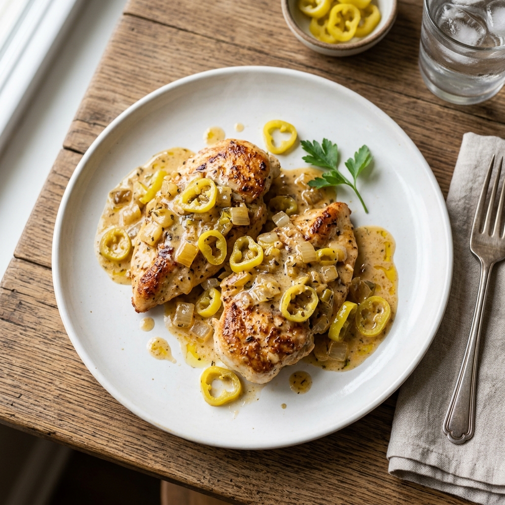 Creamy Banana Pepper Chicken Skillet