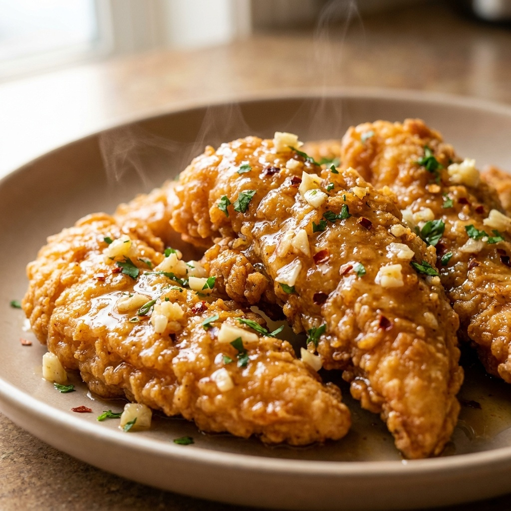 Crispy and juicy honey butter garlic chicken tenders