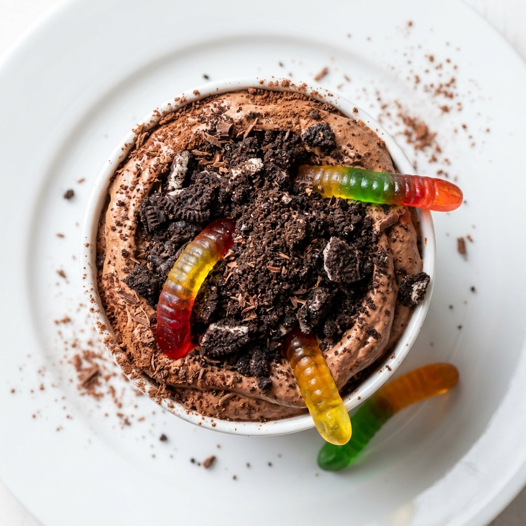 Halloween Oreo Dirt Cups with Chocolate Mousse & Gummy Worms