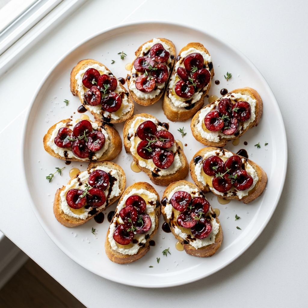 Roasted Cherry Whipped Ricotta Crostini