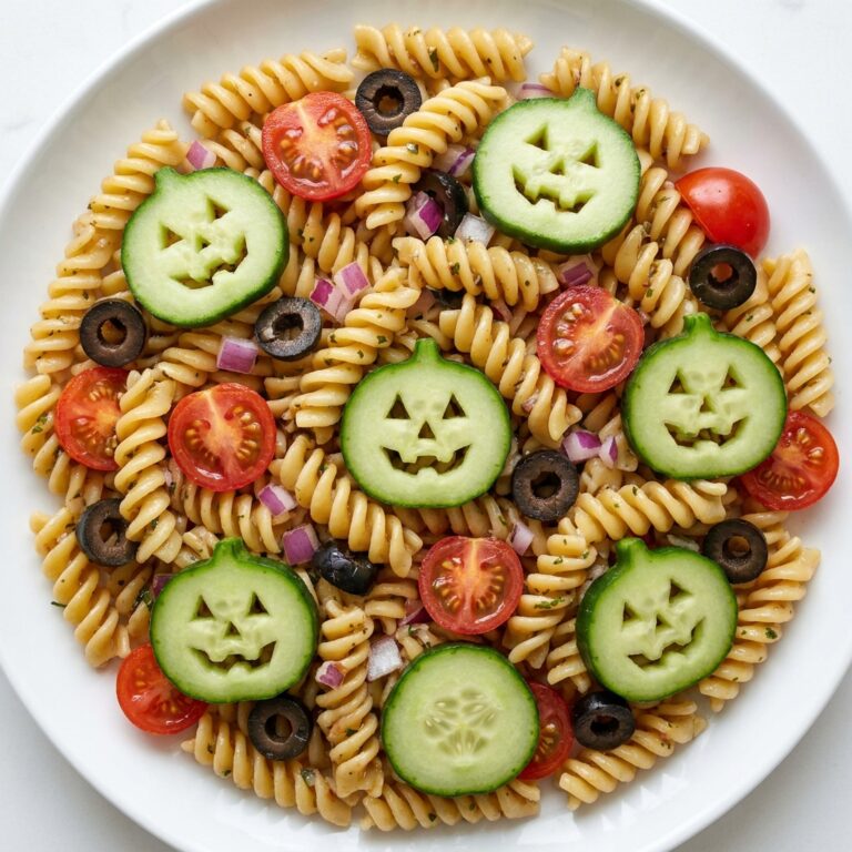 Spooky Halloween Pasta Salad with Jack-O’-Lantern Cucumbers – Easy Fall Side Dish