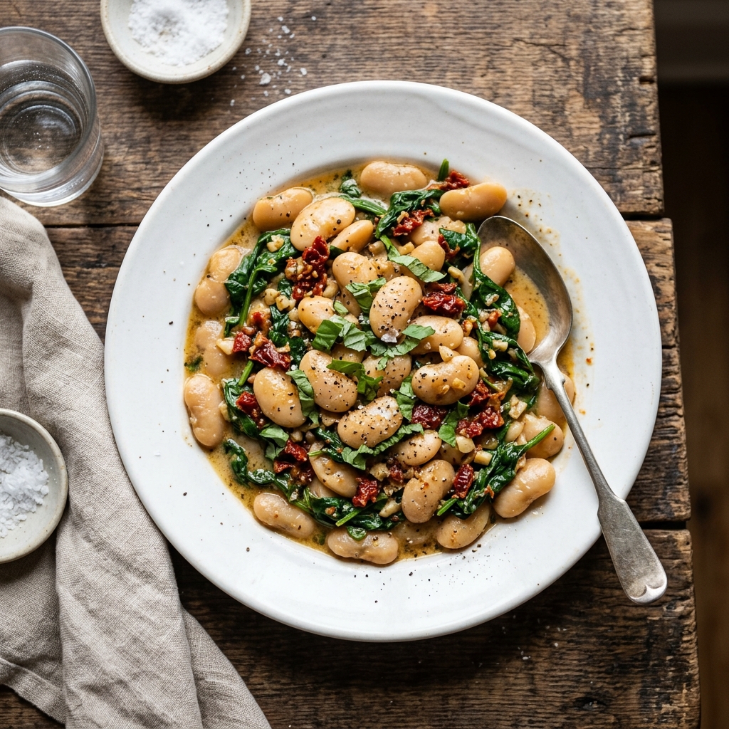 Tuscan Butter Beans With Spinach and Sun-Dried Tomato