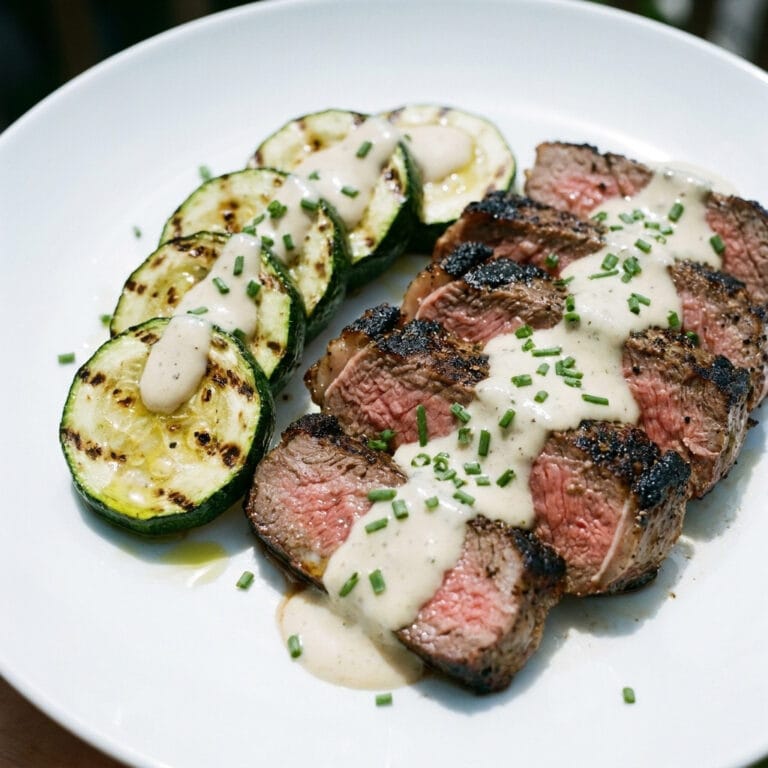 Grilled Steak Bowl with Creamy Sauce and Zucchini
